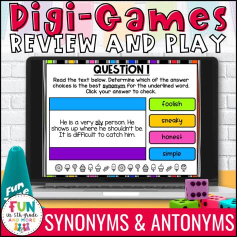 Synonym And Antonym Digital Review Game And Interactive Activity Fun