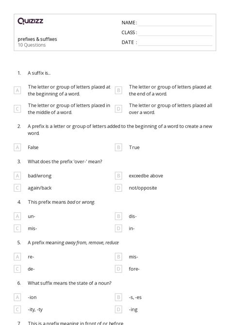 50 Suffixes Worksheets For 8th Grade On Quizizz Free And Printable