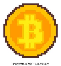 Pixel Art Golden Bitcoin Stock Illustration