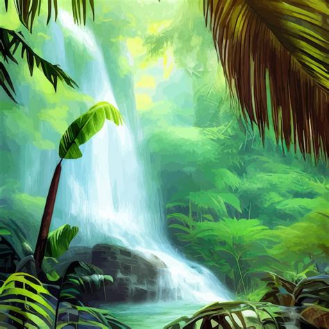 Paisagem de primavera cachoeira em floresta tropical ilustração