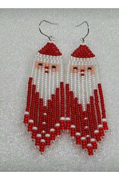 Red And White Beaded Santa Claus Earrings