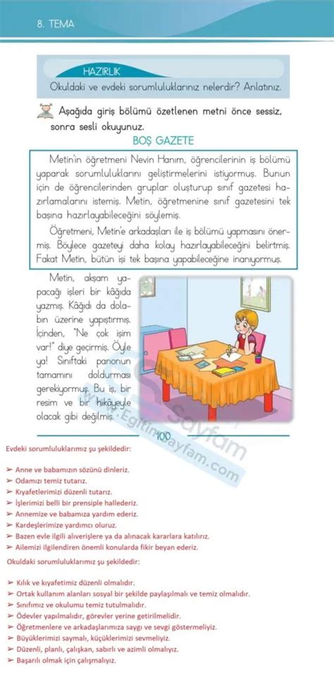 Boş Gazete Metni Etkinlik Cevapları 1 Sınıf Türkçe Eğitim Sayfam