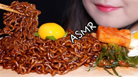 ASMR BLACK BEAN NOODLES KIMCHI FRIED EGGS 짜파게티 파김치 계란후라이 반숙 EATING