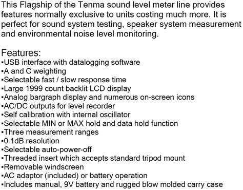 Tenma St Professional Digital Sound Level Meter