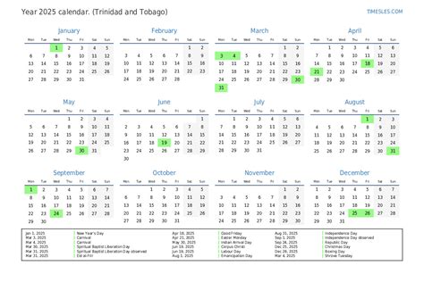 Calendar 2025 Trinidad Holidays Foremost Notable Preeminent Calendar