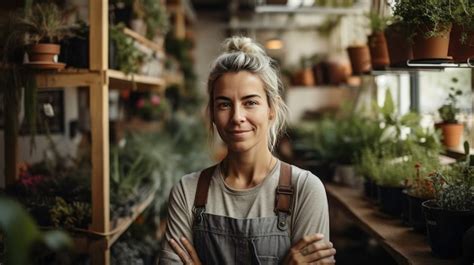 Garota em uma floricultura cercada por plantas ilustração gerada por ia