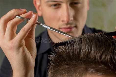 Men S Hair Cutting with Scissors in a Beauty Salon Stock Image - Image of customer, male: 64048991