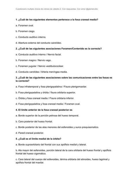 Banco de preguntas del cráneo Glomerulito uDocz