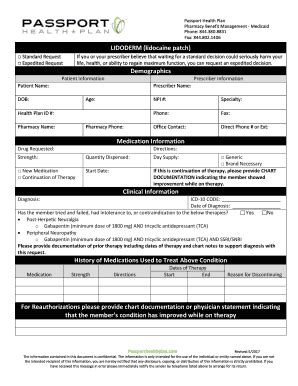 Fillable Online Lidocaine Patch Prior Authorization Request Form