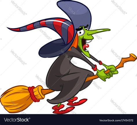 Cartoon witch flying on a broom Royalty Free Vector Image