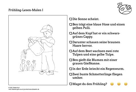 Frühlingszauber Lesen und dann malen 1 Grundschule und Basteln