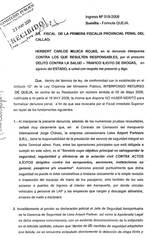 ¡recurso De Queja Por Herbert Mujica Rojas