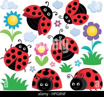 Cute Ladybugs Set Collection Of Ladybirds Seamless Pattern And