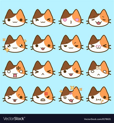 Set Of Simple Cute Cat Emoticons Royalty Free Vector Image