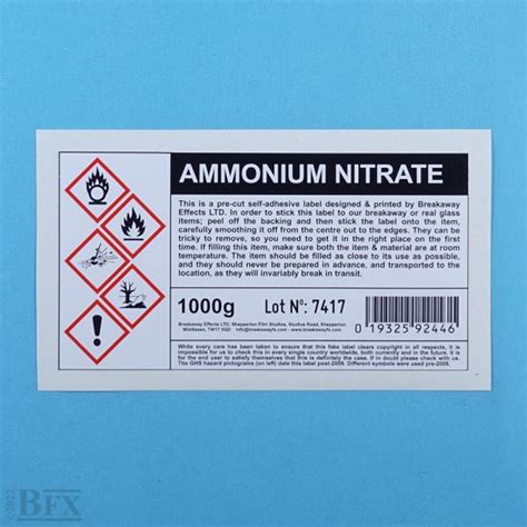 Cl01 Ammonium Nitrate Chemical Bottle Label Breakaway Effects