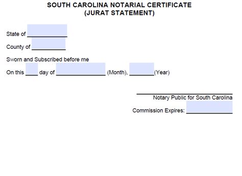 Free South Carolina Notarial Certificate Jurat Statement Pdf Word