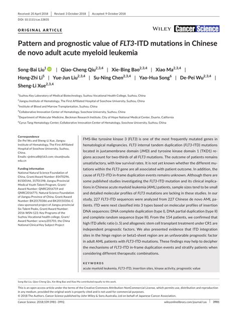 Pdf The Pattern And Prognostic Value Of Flt Itd Mutations In