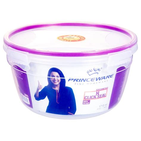 Princeware Click N Seal Purple Transparent Round Plastic Container L