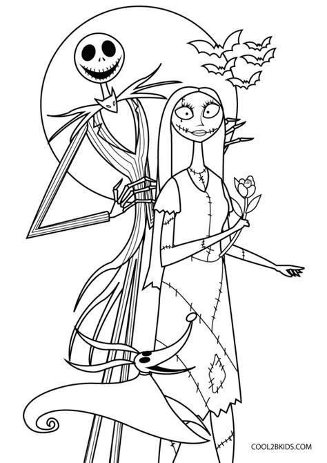 Jack And Sally From The Nightmare Before Halloween Coloring Page By