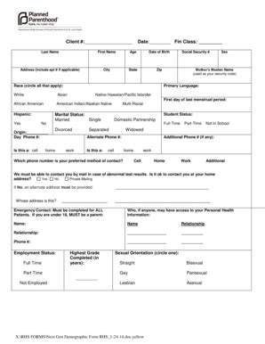 Fillable Online Plannedparenthood Client Date Fin Class Last Name