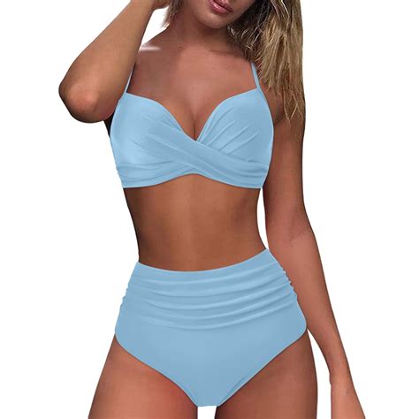 Womens Wavy Edge Bandeau Bikini Waisted Bikini Sexy Push Up Two Back