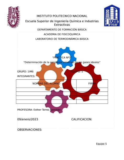 Practica 3 Termo INSTITUTO POLITECNICO NACIONAL Escuela Superior De