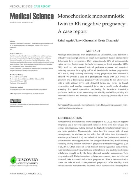 Pdf Monochorionic Monoamniotic Twin In Rh Negative Pregnancy A Case