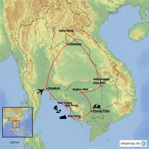 Stepmap Thailand Laos Cambodia Landkarte F R Asien