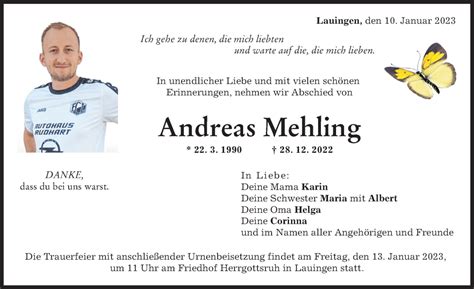 Traueranzeigen Von Andreas Mehling Augsburger Allgemeine Zeitung