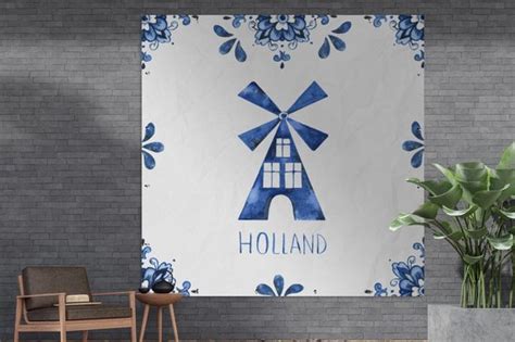 Tuin Poster Delfts Blauw Holland Windmolen X Cm Tuindoek