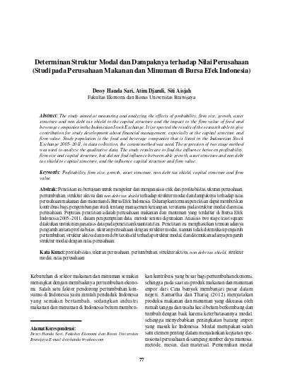 Determinan Struktur Modal Dan Dampaknya Terhadap Nilai Perusahaan
