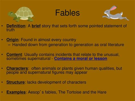 Fables Definition A Brief Story That Sets Forth Some Pointed Statement