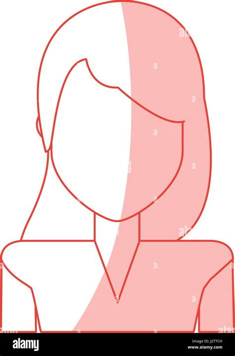 Red Silhouette Shading Faceless Half Body Woman With Straight Hair