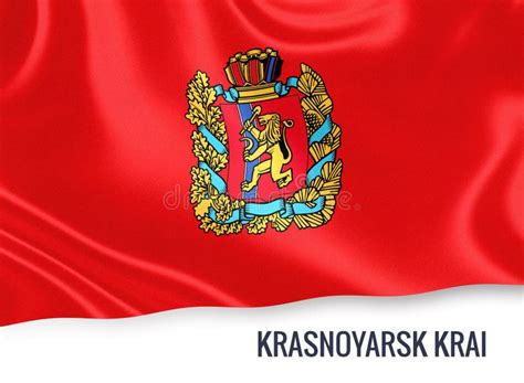 Russian State Krasnoyarsk Krai Flag Waving On An Isolated White Stock