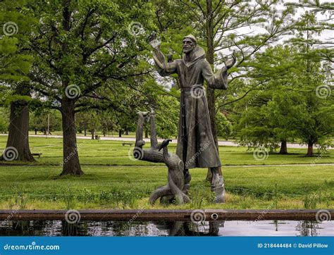 Bronze Statue Of Saint Francis Of Assisi In Forest Park Near The Jewel Box In Saint Louis