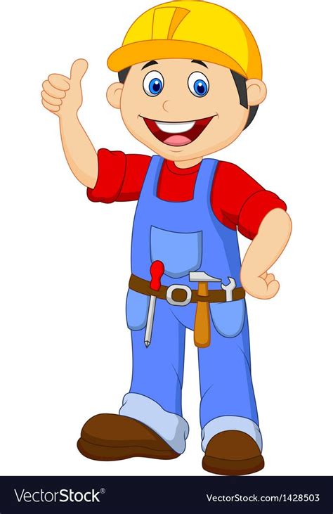 Vector Illustration Of Cartoon Handyman With Tools Belt Thumb Up