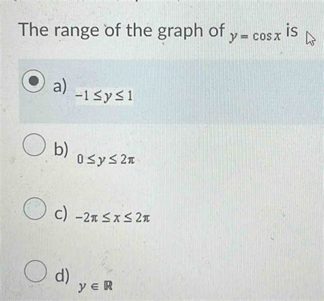 Solved The Range Of The Graph Of Y Cos X Is A Y B Y C