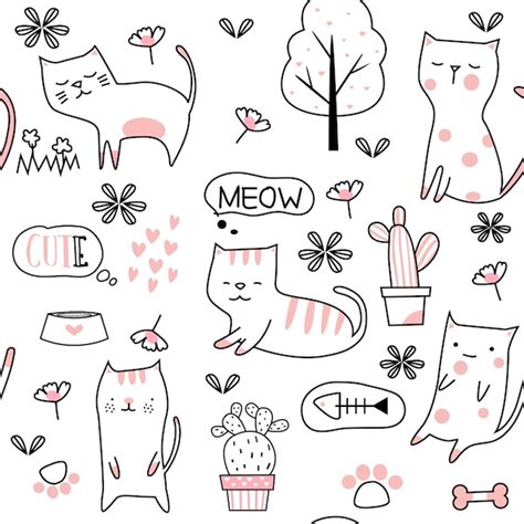 Premium Vector Cute Cat Seamless Pattern