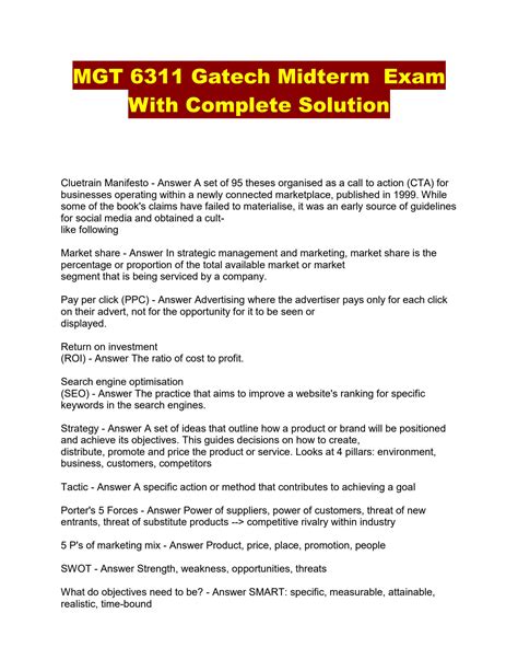 SOLUTION Mgt 6311 Gatech Midterm Exam With Complete Solution Studypool