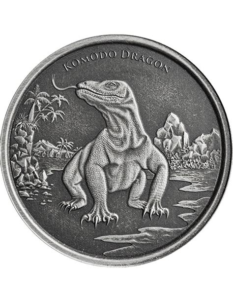 KOMODO DRAGON Antique 1 Oz Silver Coin 2 Tokelau 2023