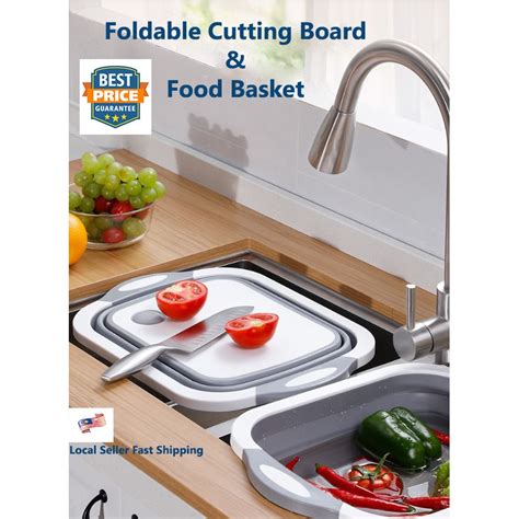 Collapsible Cutting Board With Colander Foldable Silicone Dish Tub