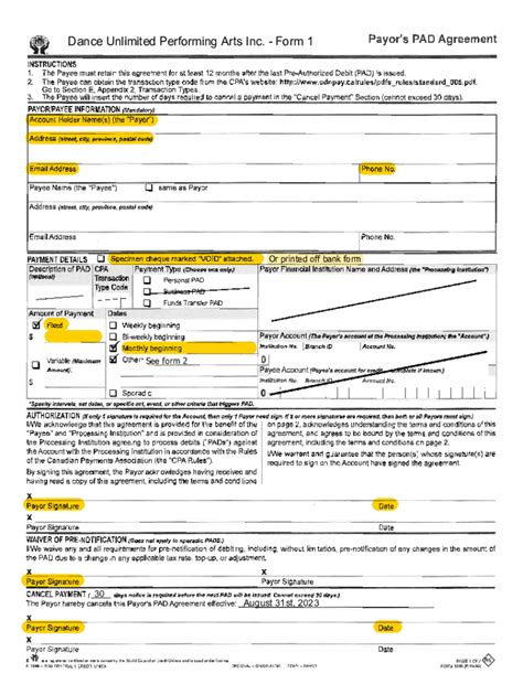 Fillable Online Pre Authorized Debit Form For 2021 Registration Fax Email Print Pdffiller