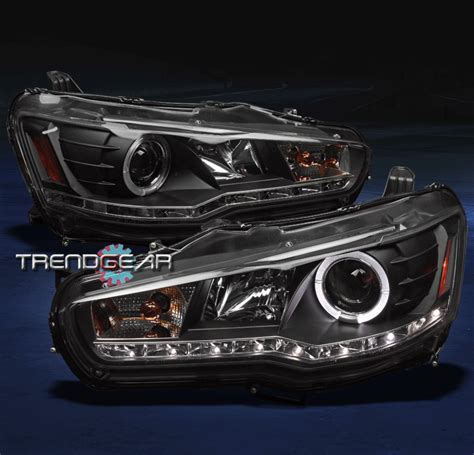 For Lancer Evo X Drl Led Halo Blk Projector Headlights Lamp