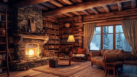 Home Mockup, Cozy Log Cabin Interior Background. Ai Generative Stock ...