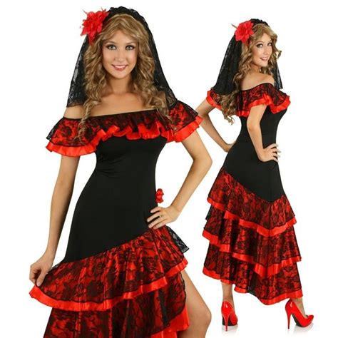 Womens Spanish Senorita Dancing Costume Flamenco Dancer Fancy Dress