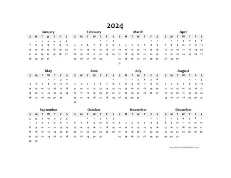 2024 Yearly Blank Calendar Template Free Printable Templates