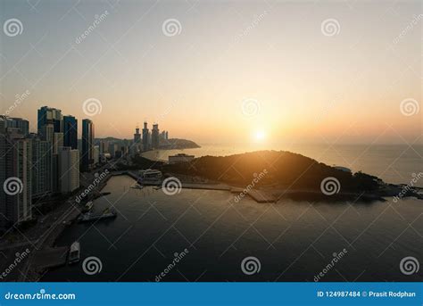 Sunrise at Haeundae Beach in Busan. Haeundae Beach is Busan`s Mo Stock ...