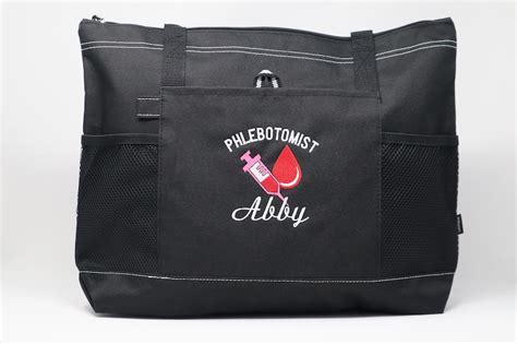 Phlebotomist Personalized Embroidered Zippered Tote Bag With Etsy