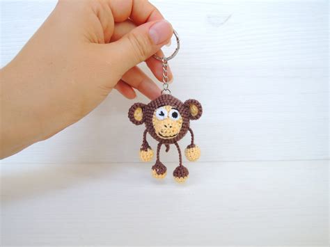 Funny monkey keychain Crochet wooden beads pendant keychain