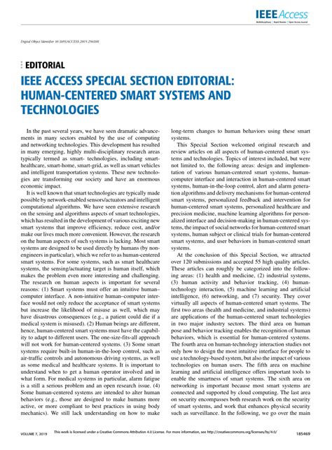 PDF IEEE Access Special Section Editorial Human Centered Smart